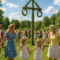 Midsummer Sweden celebration, dancing around maypole, traditional Swedish festival, Midsummer in Sweden