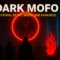 Dark Mofo festival promotional image featuring glowing art installations, a red neon ring, a haunting humanoid figure, and vibrant blue light pillars. Text reads 'DARK MOFO: A Festival of Art, Music, and Darkness' set against a dark, immersive backdrop with festival-goers engaging with the art