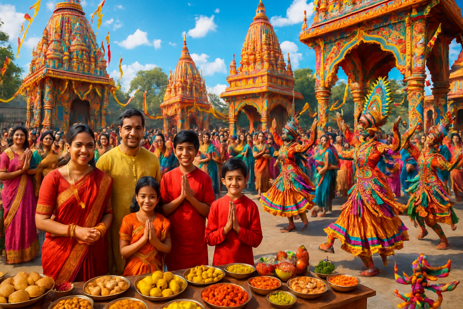 Maha Navami 2025 celebration showing devotees worshipping Goddess Durga with traditional rituals, colorful decorations, and cultural festivities during Navratri festival in India